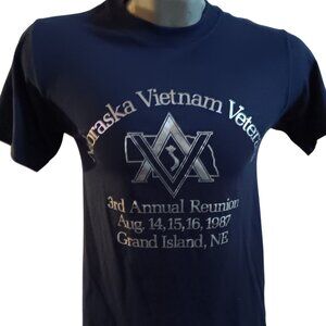 Vintage 1980's T-shirt Small Nebraska Vietnam Veterans Reunion POW MIA BLUE